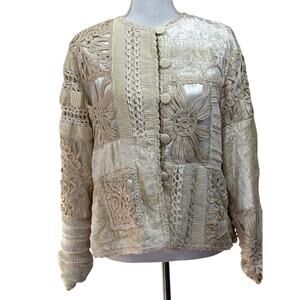Unique embroidered corduroy and velour patchwork Jacket, rustic, feminine, artsy